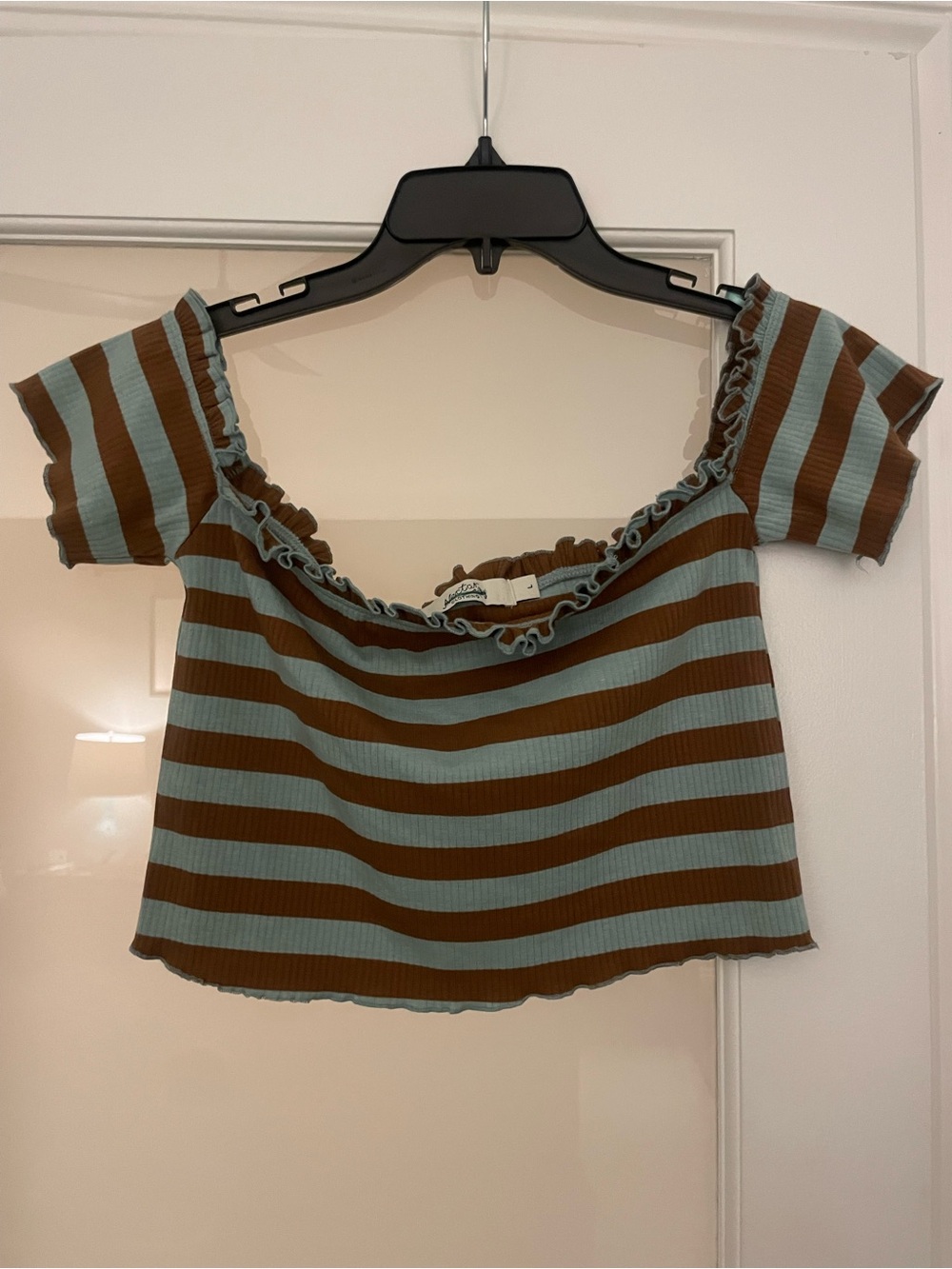 Nektar Striped Crop Top Blue Brown Stripes Ribbed Size L Stretch